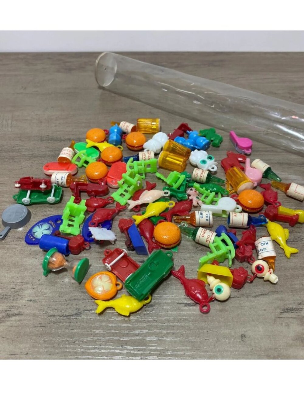 Vintage Gumball Charms Hong Kong Plastic RARE Tube PACKED FULL